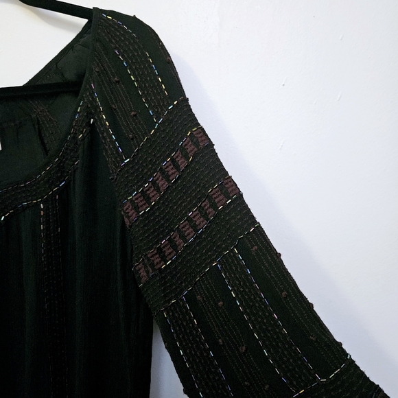 Free people Small Oversized Bohemian Metallic Beaded Black Embroidered Blouse - Picture 4 of 9